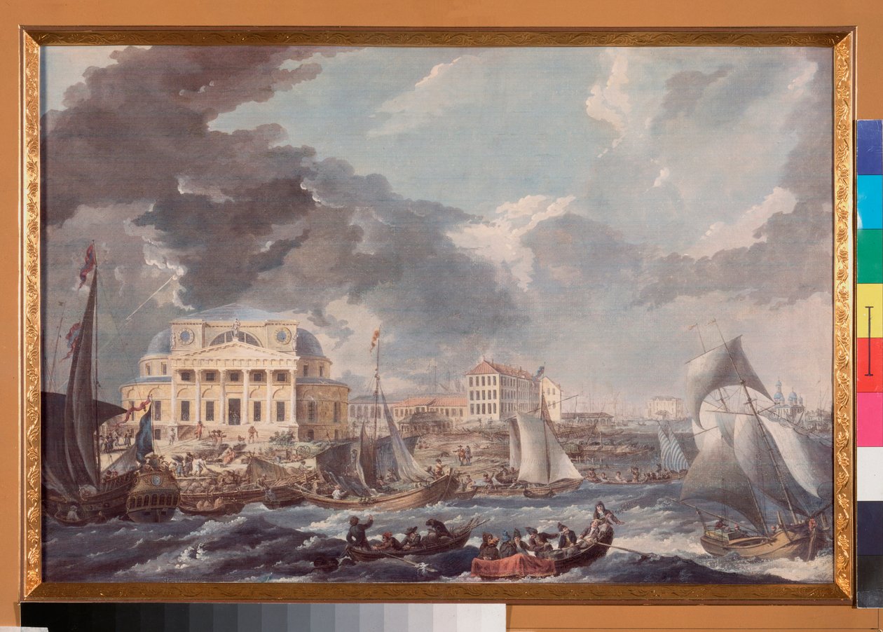 Vue de la Bourse a Saint Petersburg (St Petersburg Borsasının Görünümü) - Jean Balthazard de la Traverse (18. yüzyılın ikinci yarısı), kağıt üzerine suluboya ve guaj çalışması by Jean Balthazard de la Traverse