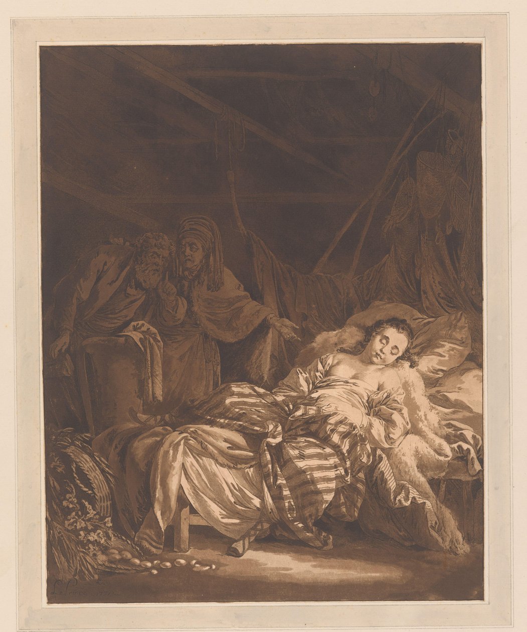 Ebeveynler uyuyan kızlarını bir balıkçı kulübesinde bulurlar. by Jean Baptist Leprince