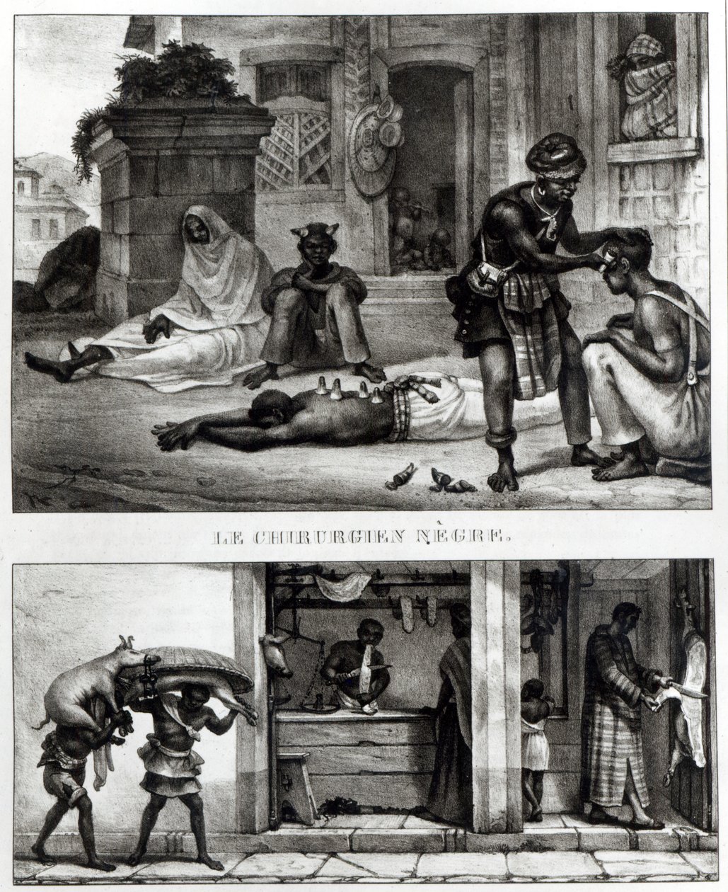 Siyah bir Cerrah; Bir Domuz Satıcısının Dükkanı (taşlı) (s/b fotoğraf) by Jean Baptiste (after) Debret