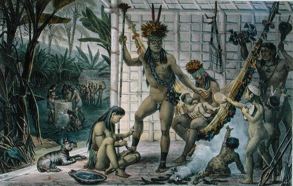 Bir Camacan Kızılderili Şefinin Ailesi Festivale Hazırlanıyor, Jean-Baptise Debret (1768-1848) tarafından Paris