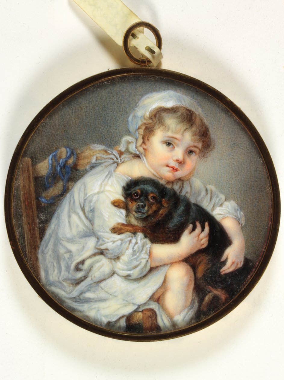Köpekli Küçük Kız (emaye) by Jean Baptiste (after) Greuze