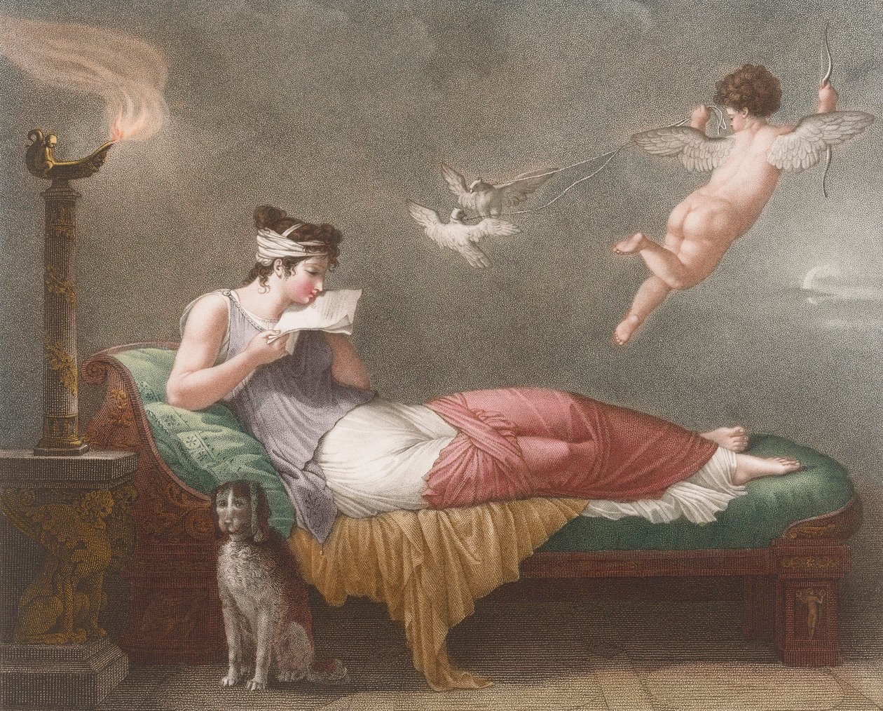 Aşk tanrısı bir aşk mektubu gönderir. 19. yüzyıl (baskı) by Jean Baptiste (after) Mallet