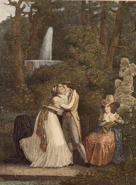 Julie veya Aşkın İlk Öpücüğü, gravür Jacques Louis Copia by Jean Baptiste (after) Mallet
