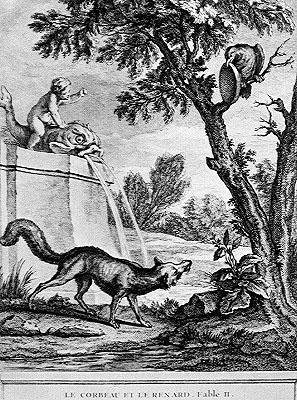 karga ve tilki (gravür by Jean Baptiste (after) Oudry