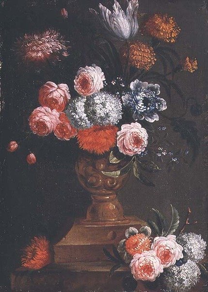 Bir Vazoda Laleler, Kadife Çiçeği, Kartopu, Unutma, Güller ve Diğer Çiçekler by Jean Baptiste (attr. to) Bosschaert