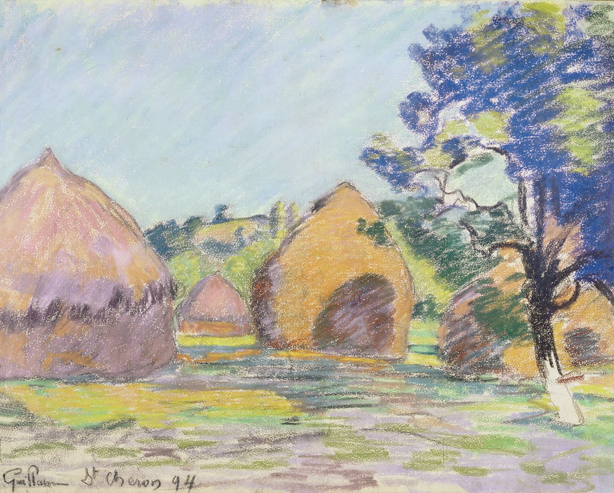 Haystacks at Saint-Cheron (pastel on paper) by Jean Baptiste Armand Guillaumin
