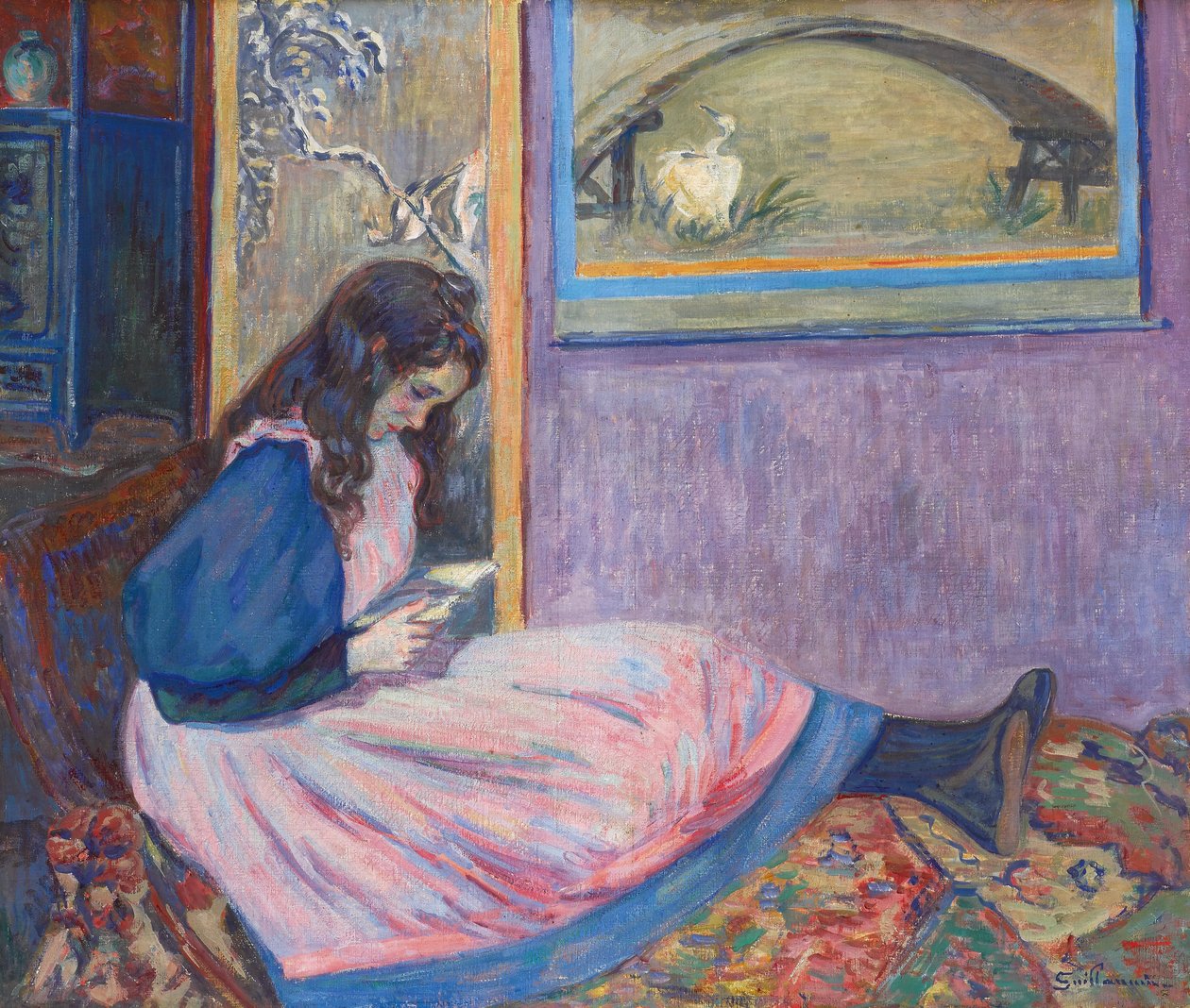 Anlatım - Okuma, Guillaumin, Armand (1841-1927). Tuval üzerine guaj ve Tempera, yaklaşık 1890-1895. Boyut : 60x73 cm. Özel koleksiyon by Jean Baptiste Armand Guillaumin