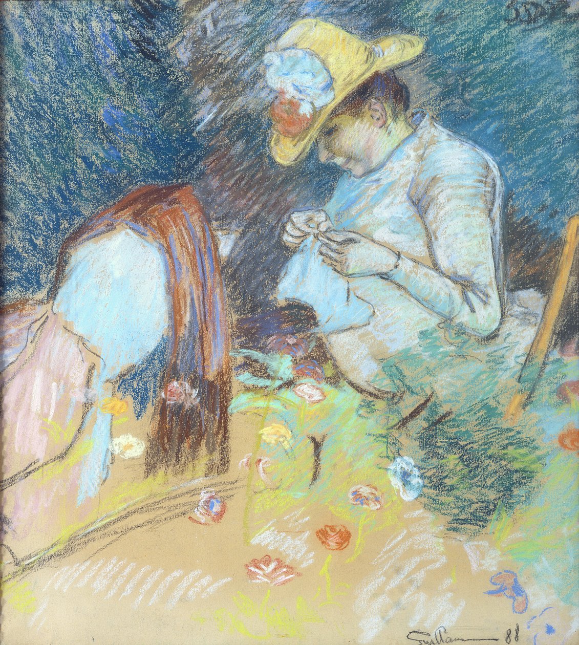Madame Guillaumin Dikiş, 1888 (kağıt üzerinde pastel) by Jean Baptiste Armand Guillaumin