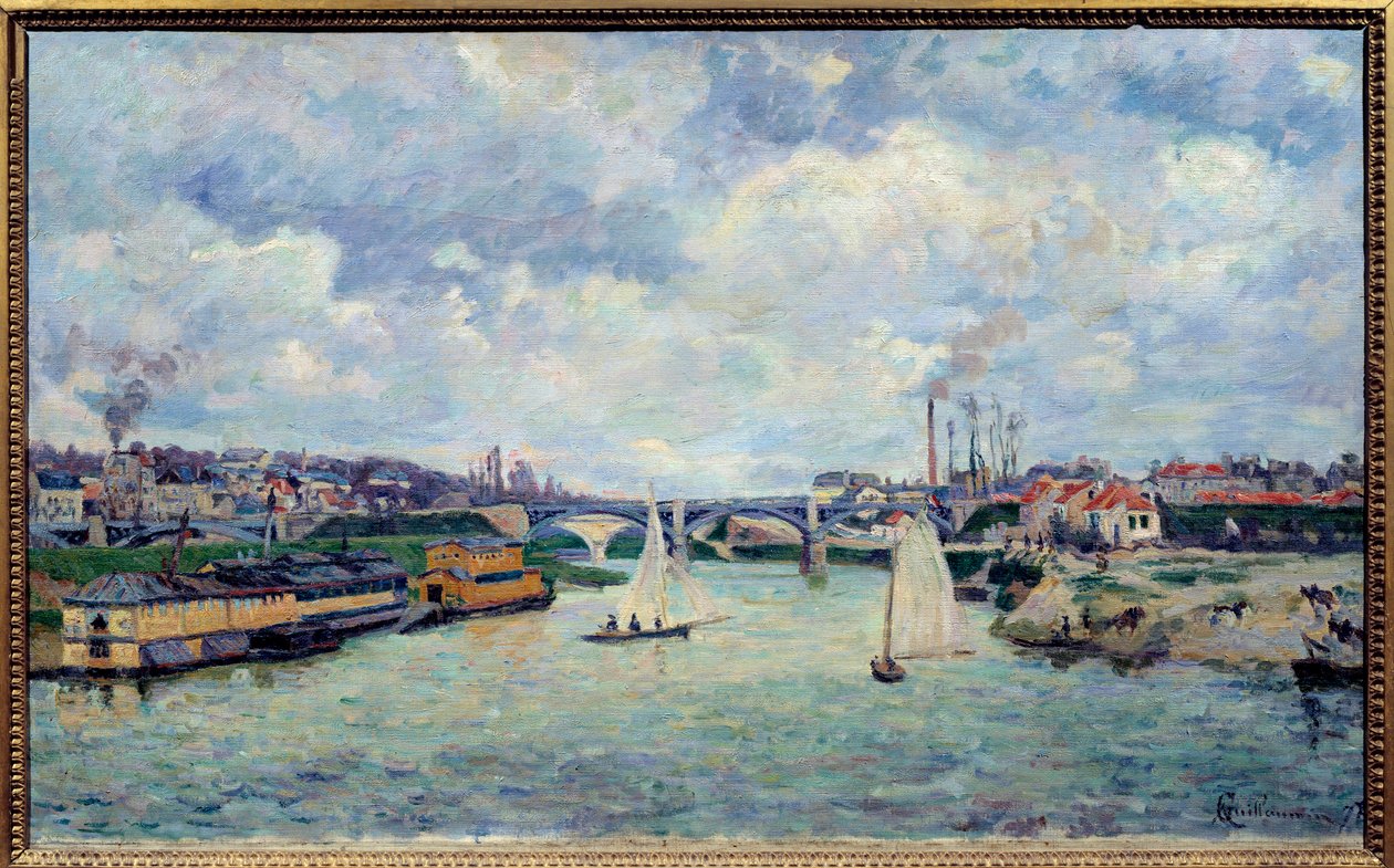 Charenton limanı. Charenton-le-Pont kasabasının görünümü by Jean Baptiste Armand Guillaumin