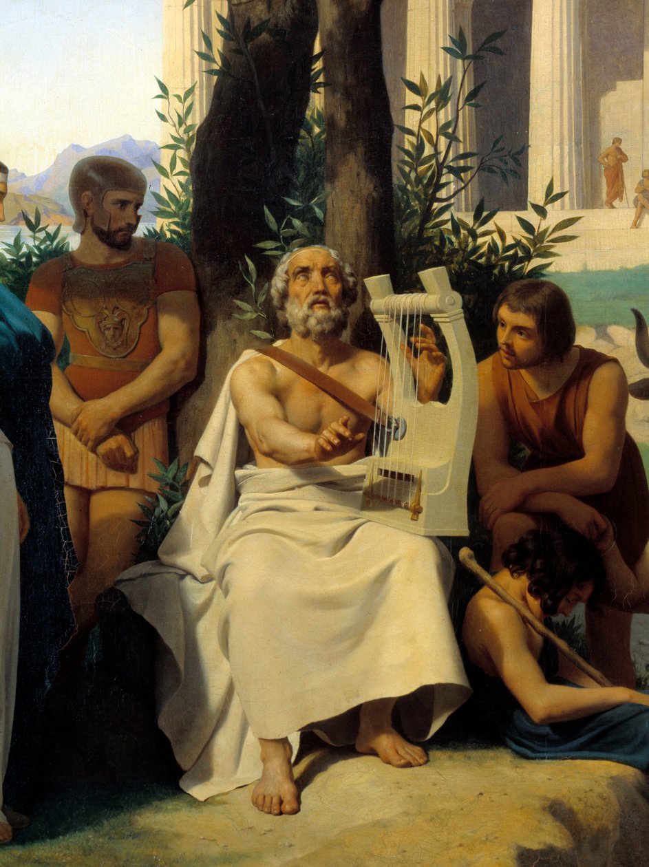Homere, MÖ 9. yüzyılın Yunan şairi. Jean-Baptiste Auguste Leloir (1809-1892) Musee du Louvre tarafından yapılan resmin detayı. by Jean Baptiste Auguste Leloir