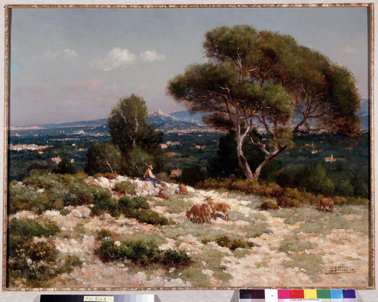 Marsilya'da Saint Loup tepelerinde çobanlar Jean Baptiste Baudin'in tablosu (1856-1922) Dim. 48x63 cm Zorunlu olarak belirtilmesi: Provence, Marsilya koleksiyonu vakıf saygıları by Jean Baptiste Baudin