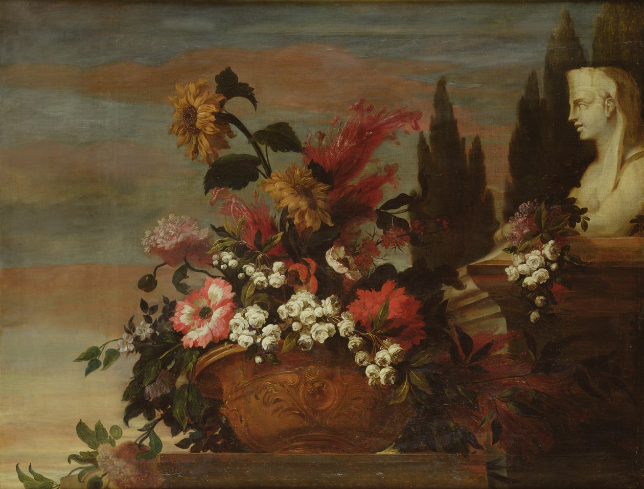 Bir leğen ve bir sfenkste çiçekler by Jean Baptiste Belin de Fontenay