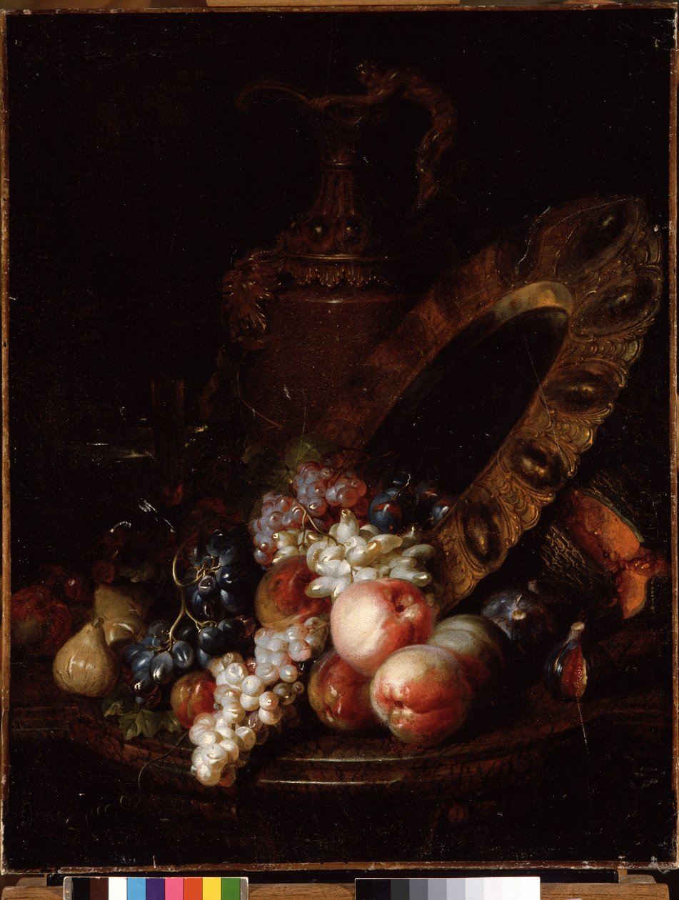 Meyveler ve Kıymetli Eşyalarla Natürmort (tuval üzerine yağlı boya) by Jean Baptiste Belin de Fontenay