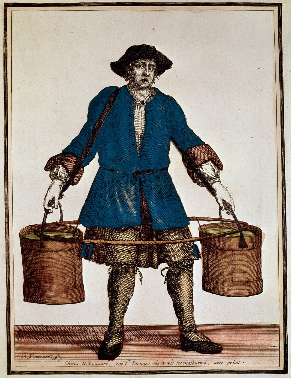Su taşıyıcı, Henri Bonnart (1642-1711) ve Jean Baptiste Bonnart (1654-1726) tarafından Recueil des mods de la cour de France