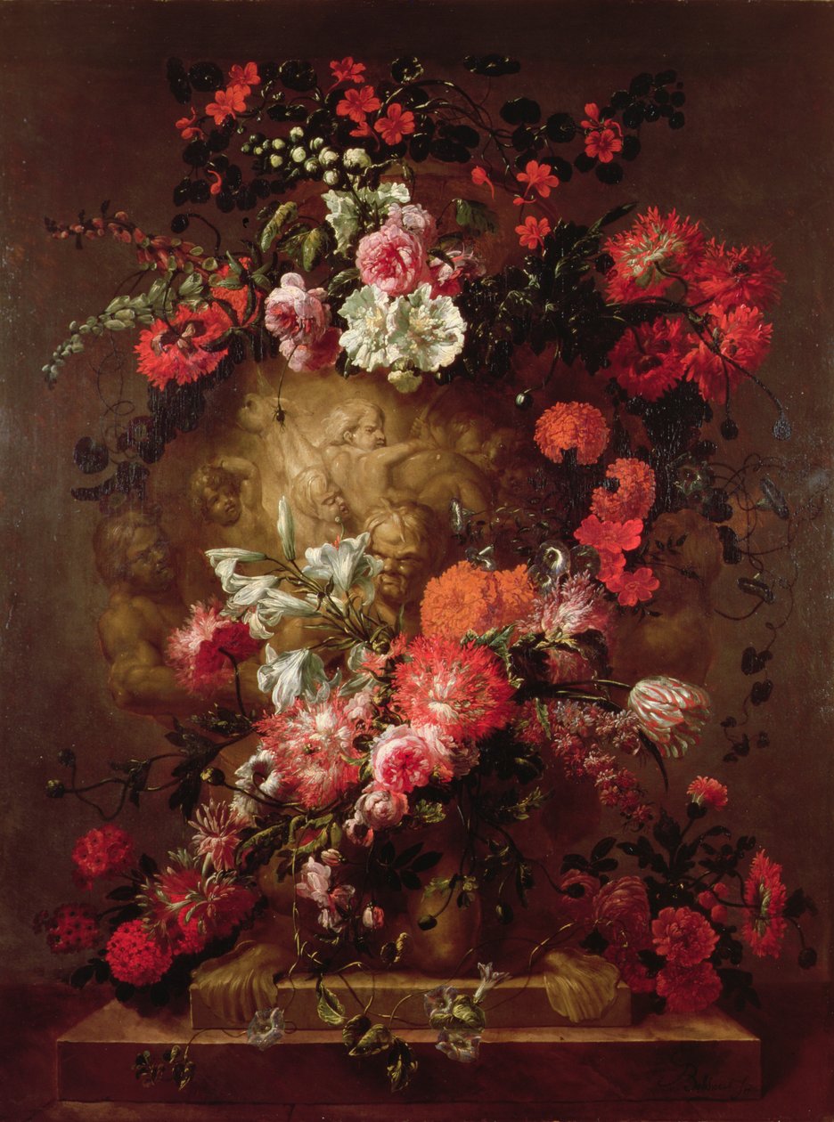 Büyük Bir Vazo Yuvarlak Çiçekler by Jean Baptiste Bosschaert
