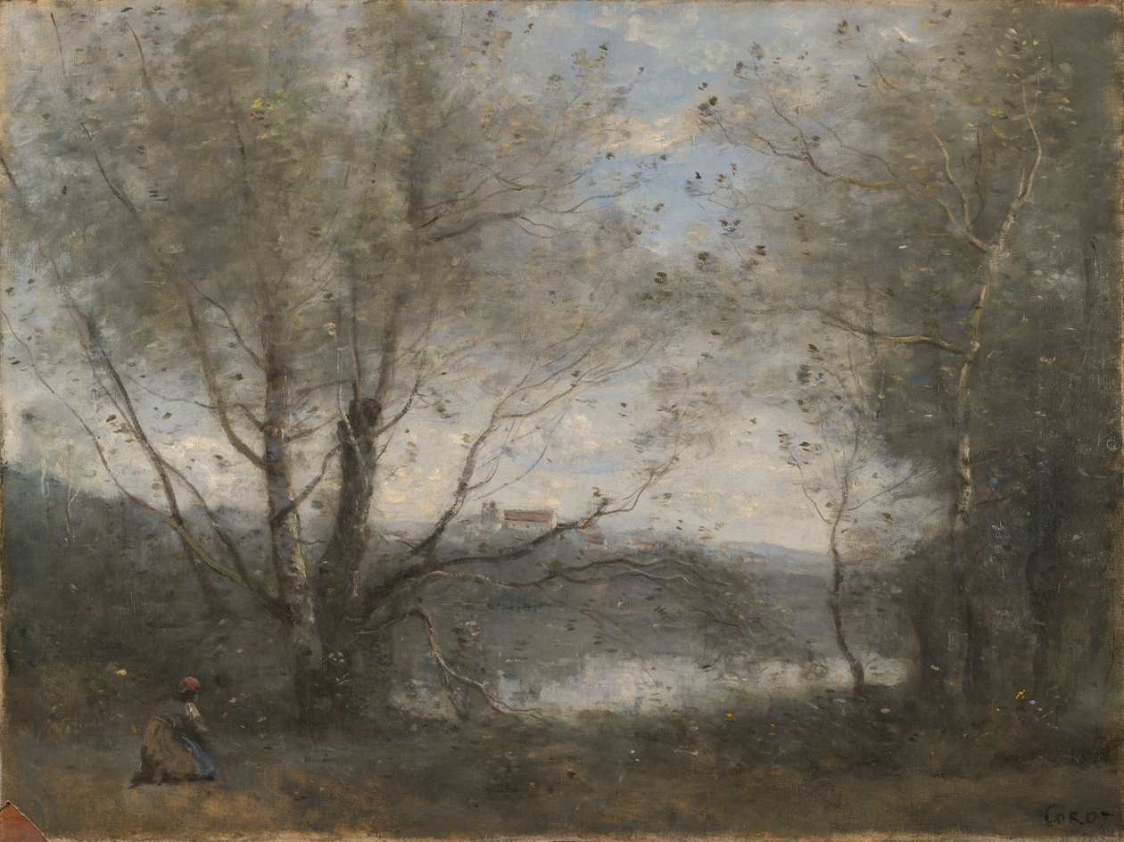 Ağaçların Arasından Görülen Bir Gölet by Jean Baptiste Camille Corot