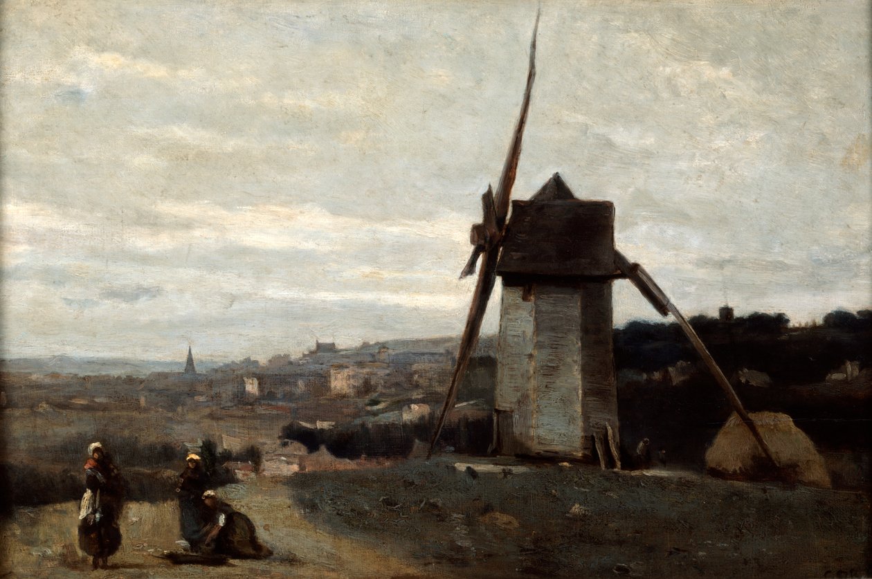 Bir Yel Değirmeni, Etretat, 19. yüzyıl. by Jean Baptiste Camille Corot