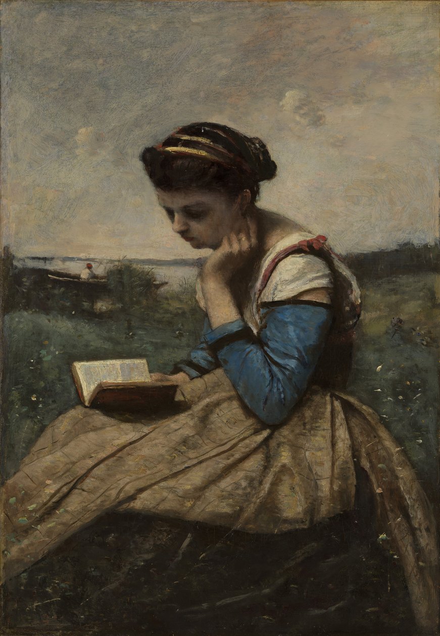 Bir Kadın Okuma, 1869 ve 1870. by Jean Baptiste Camille Corot
