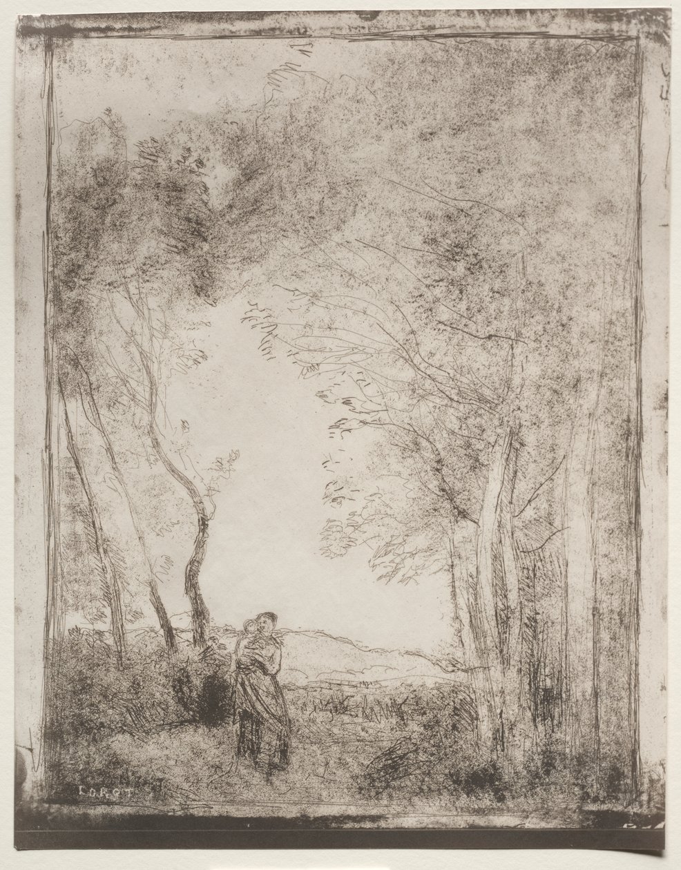 Bir Ormanın Girişinde Genç Bir Anne by Jean Baptiste Camille Corot