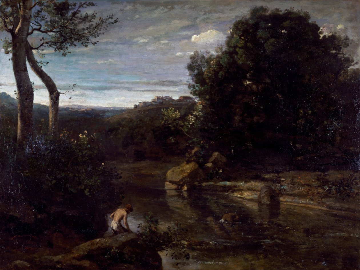 Bir papaz banyosu, Jean-Baptiste-Camille Corot (1796-1875). by Jean Baptiste Camille Corot