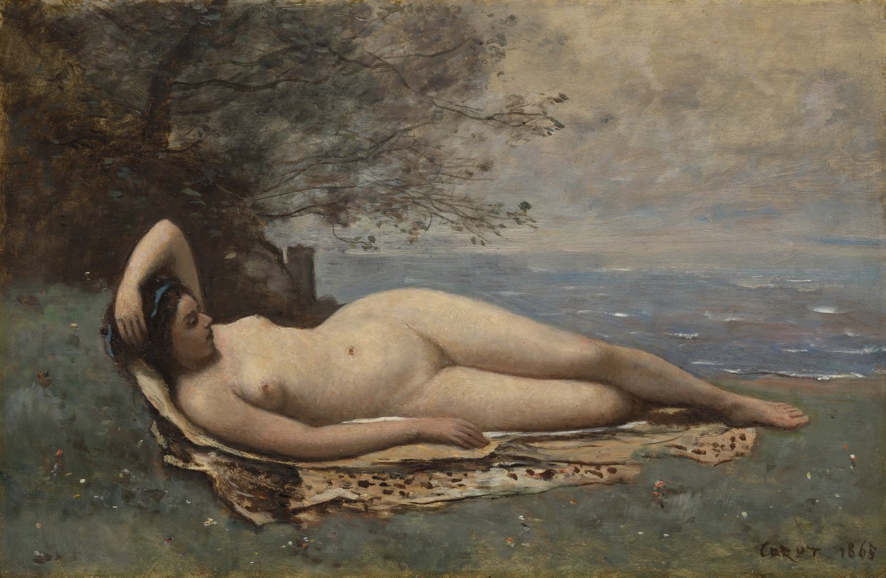 Deniz kenarında Bacchante, 1865. by Jean Baptiste Camille Corot