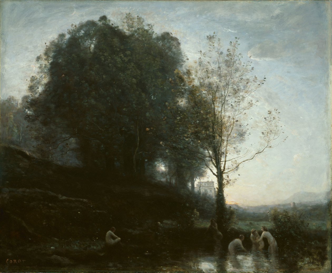 banyo perileri ve çocuk by Jean Baptiste Camille Corot