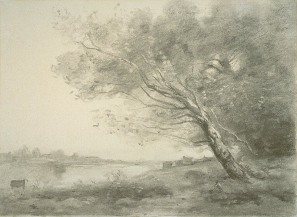 Su kenarındaki bükülmüş ağaç by Jean Baptiste Camille Corot