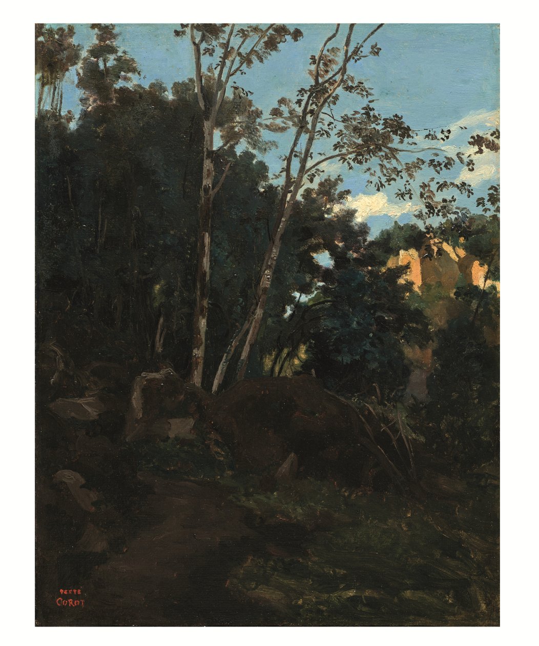 Civita Castellana'da kayaların arasında ağaç korusu (tuval üzerine kağıt üzerine yağlıboya) by Jean Baptiste Camille Corot