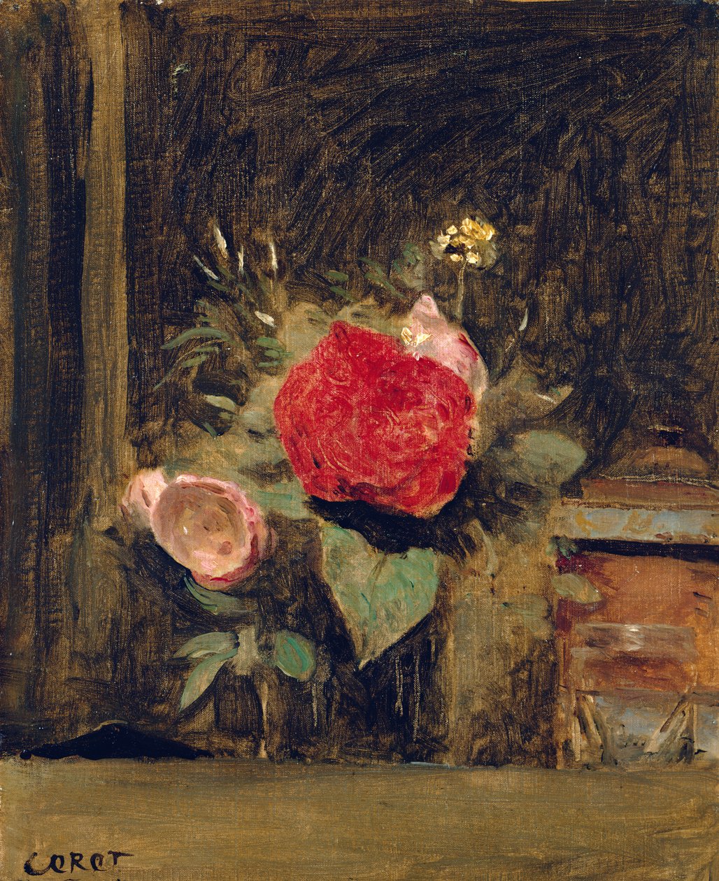 Tütün Saksısının Yanında Bardakta Çiçek Buketi, 1873-74 dolayları by Jean Baptiste Camille Corot