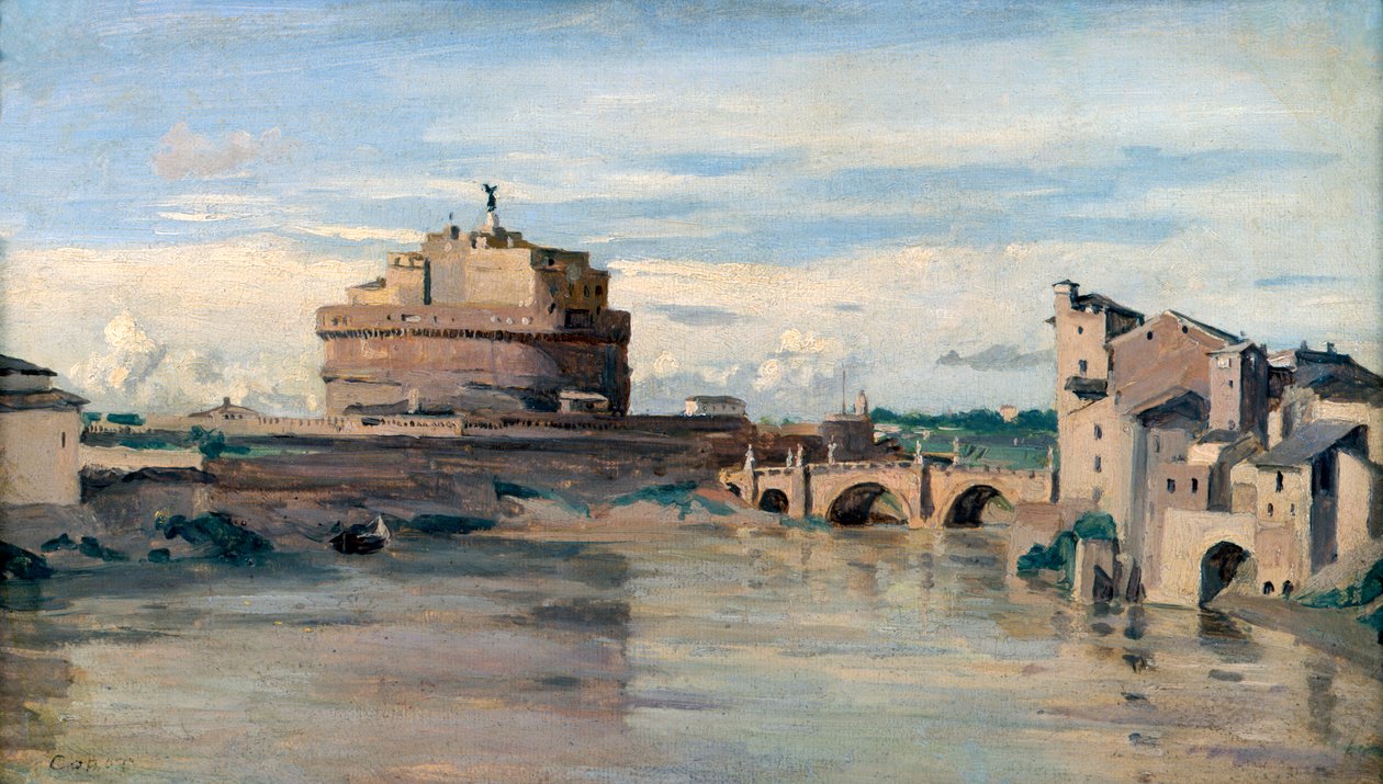 Castel Sant Angelo ve Tiber Nehri, Roma, c1816-1875 by Jean Baptiste Camille Corot