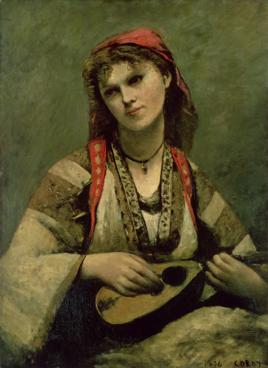 Christine Nilson (1843-1921) veya Mandolinli Bohemyalı by Jean Baptiste Camille Corot