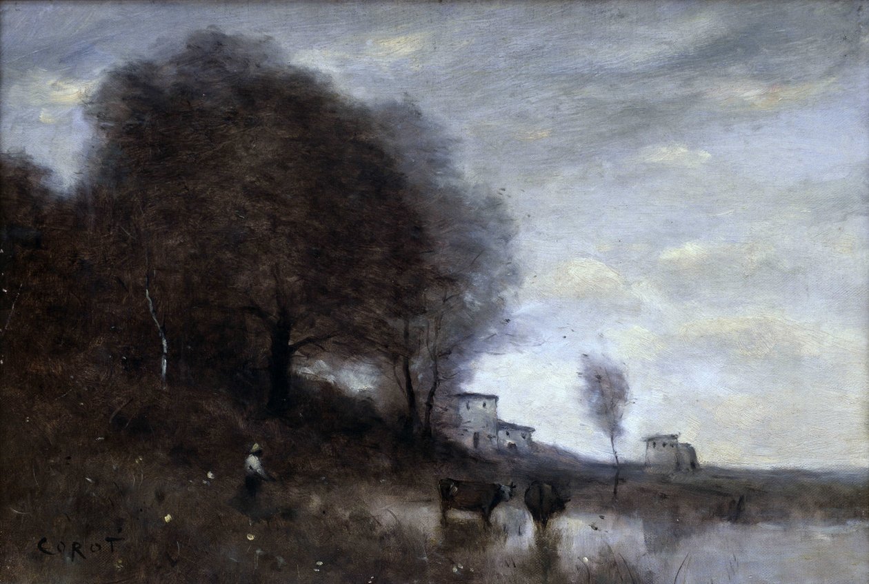 Ülke manzarası (tuval üzerine yağlı boya) by Jean Baptiste Camille Corot