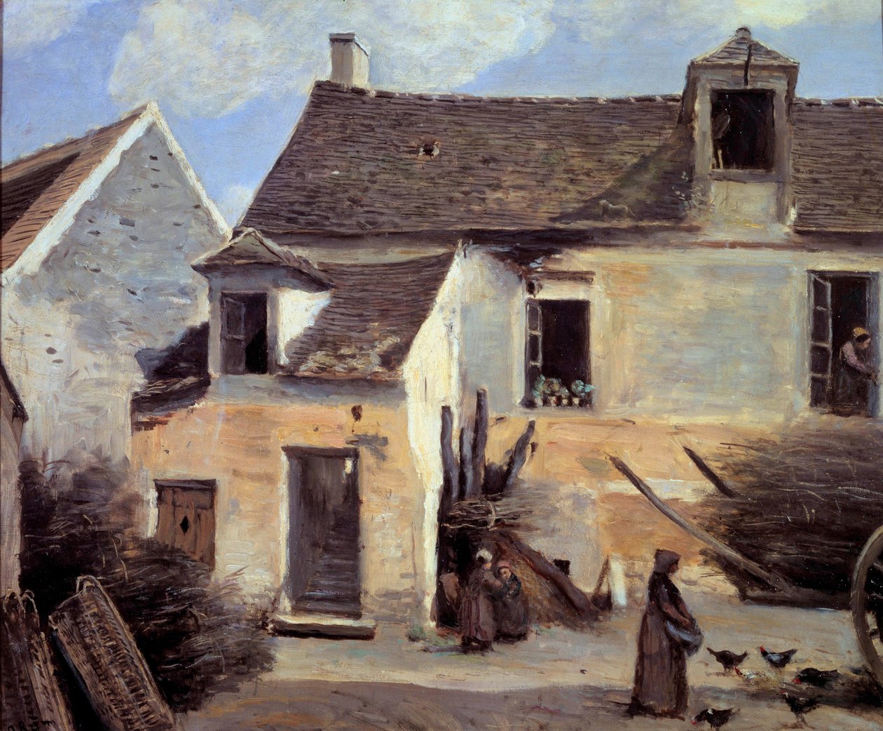 Paris yakınlarındaki bir köylü evinin avlusu, Camille Corot (1796-1875) tarafından 19. yüzyıl Güneşi. 0,46x0,56 m Paris, Musee d