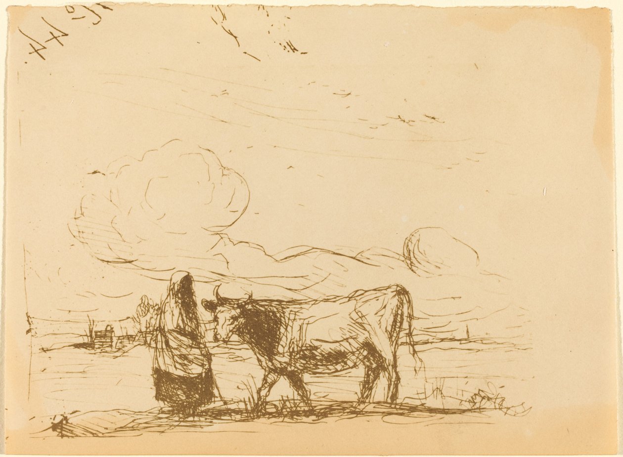 İnek ve Bekçisi by Jean Baptiste Camille Corot