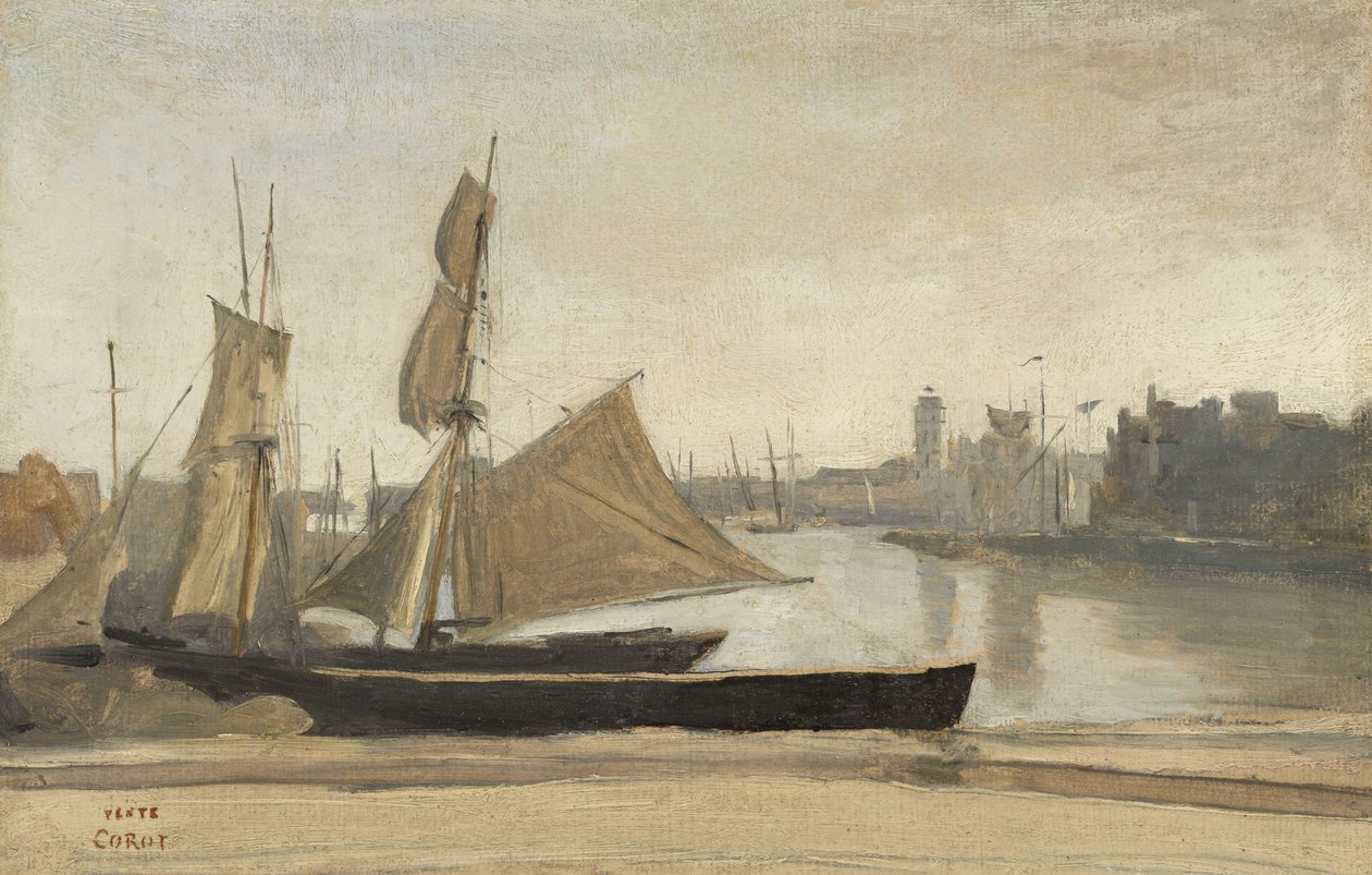 Dunkerque, İskeleye Bağlı Balıkçı Tekneleri, 1830 dolayları by Jean Baptiste Camille Corot