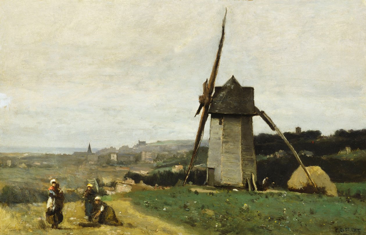 Etretat-bir Yel Değirmeni, by Jean Baptiste Camille Corot