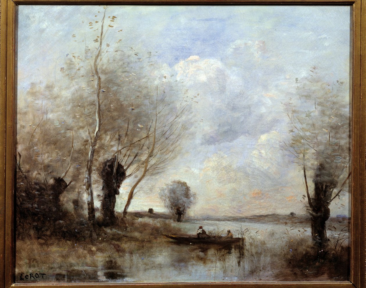 Söğütlerle bir teknede balık tutmak Resim Camille Corot (1796-1875) 19. yüzyıl Reims, Musee des Beaux Arts by Jean Baptiste Camille Corot