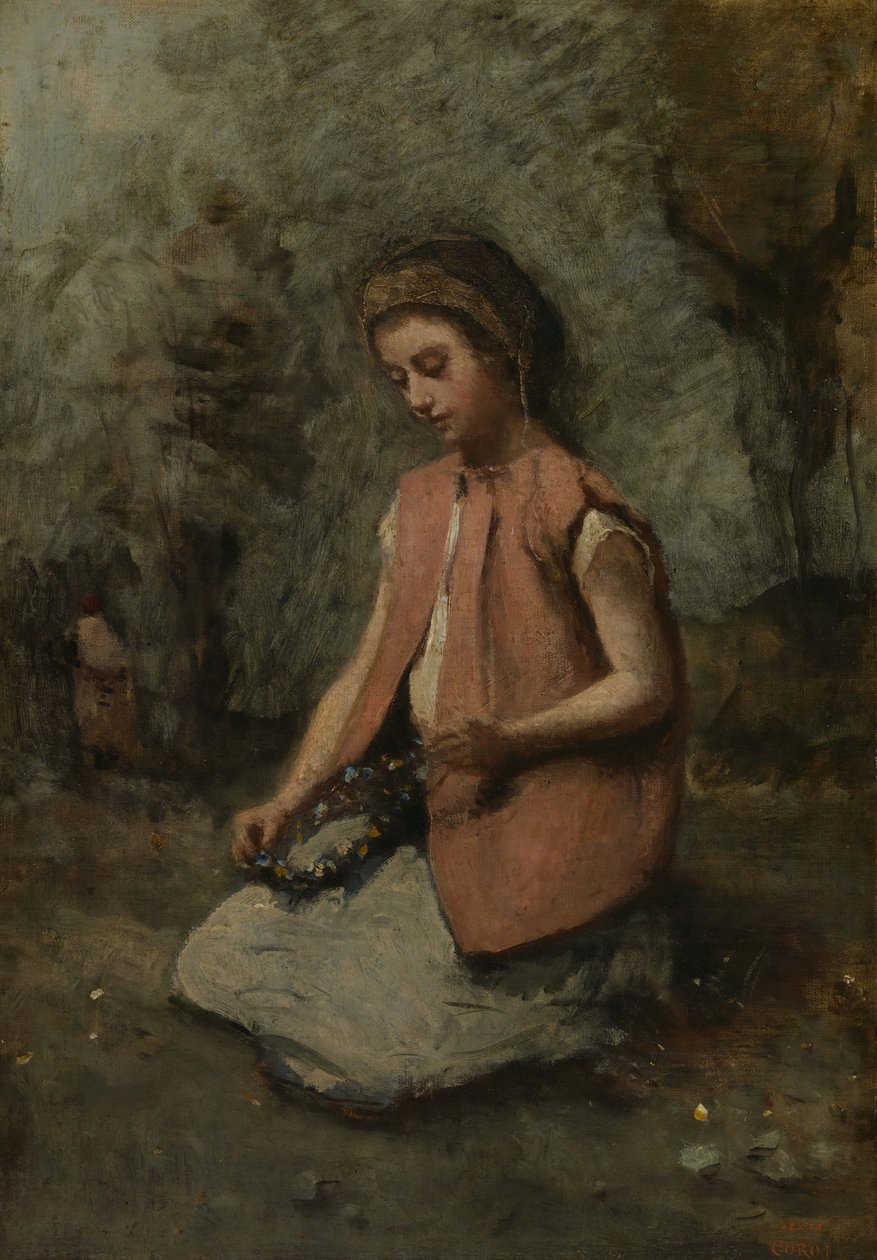 Çelenk Dokuyan Kız, 1860-65. by Jean Baptiste Camille Corot