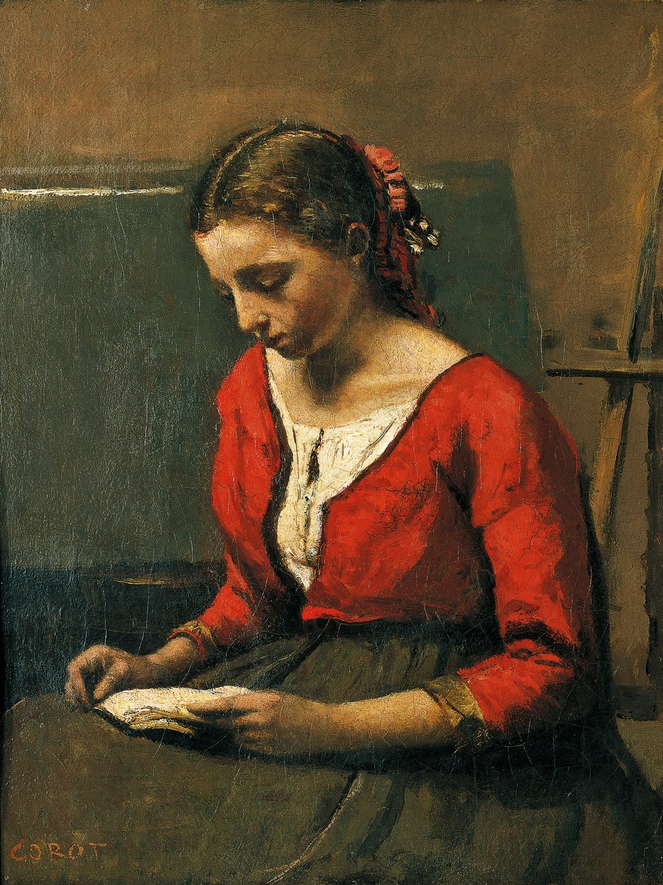 Kız okuma, Jean-Baptiste-Camille Corot (1796-1875) by Jean Baptiste Camille Corot