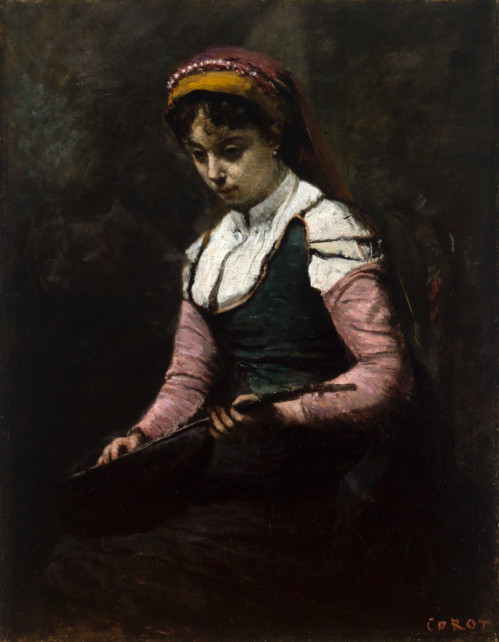 Mandolinli kız by Jean Baptiste Camille Corot