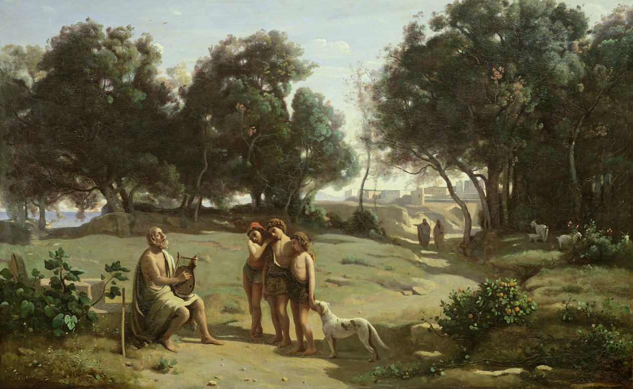 Bir Manzaradaki Homer ve Çobanlar, 1845 by Jean Baptiste Camille Corot