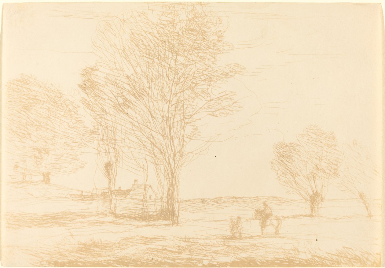Kırsalda Duran Süvari (Cavalier arrete dans la campagna) by Jean Baptiste Camille Corot