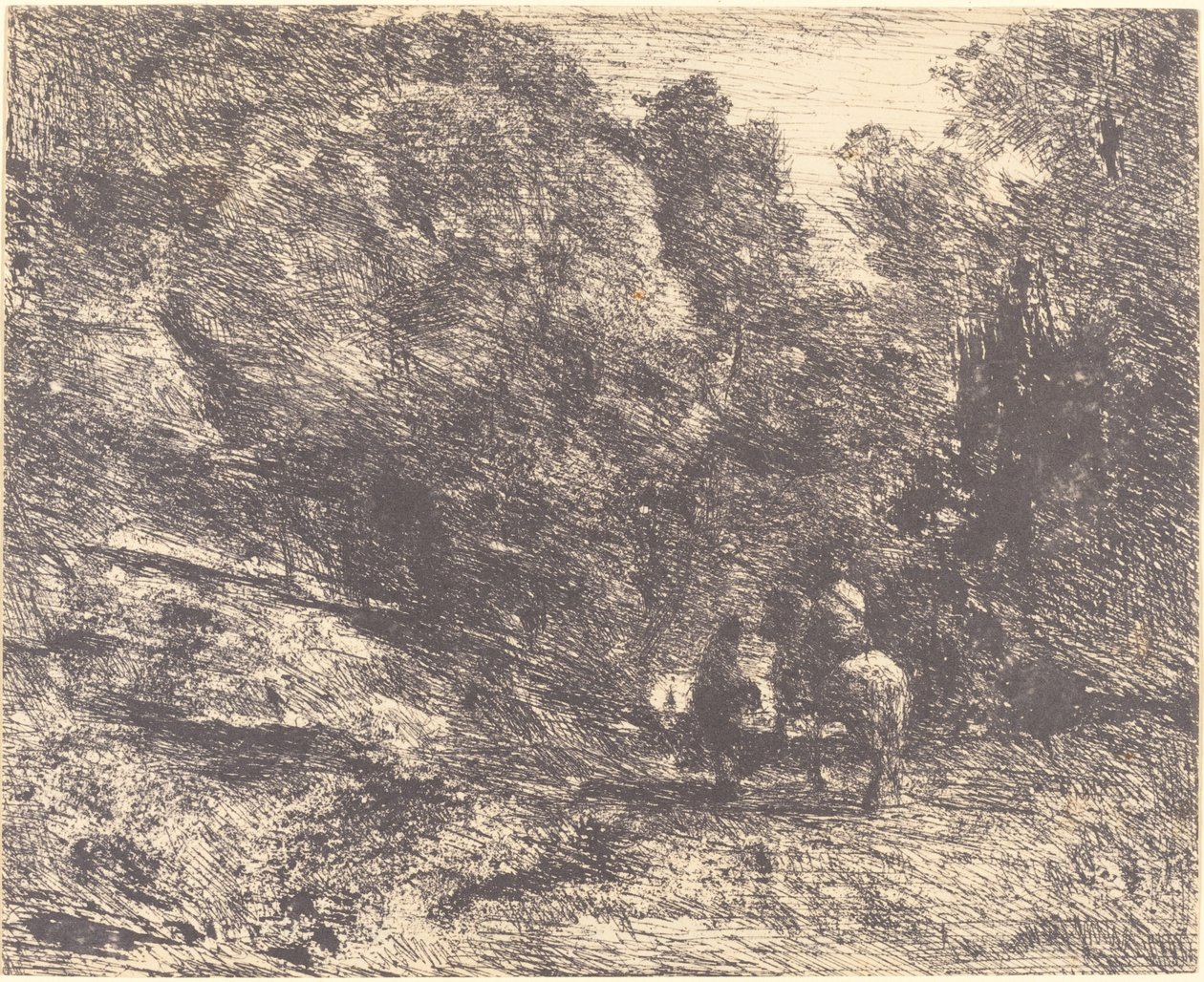 Ormandaki Süvari ve Serseri Ormandaki Süvari ve Yaya, 1854. by Jean Baptiste Camille Corot