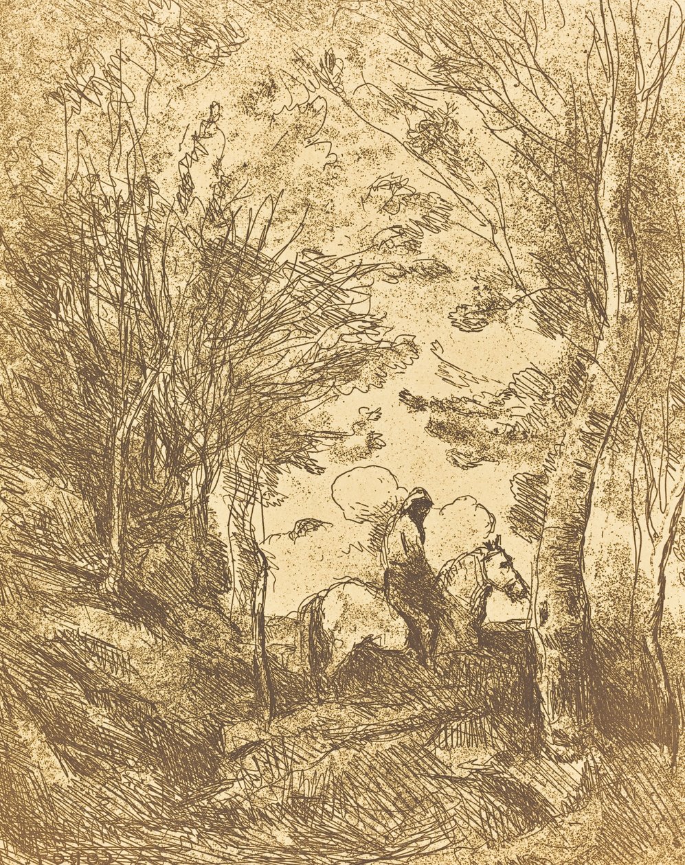 Ormanda Süvari, Büyük Plaka Le Grand Cavalier sous bois, c. 1854. by Jean Baptiste Camille Corot
