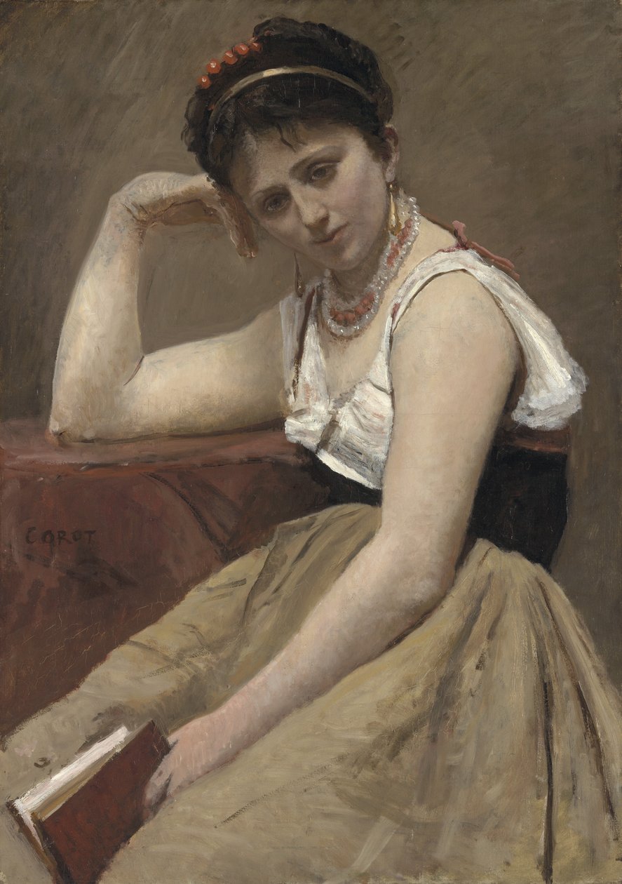 Kesintili Okuma, c.1870 by Jean Baptiste Camille Corot