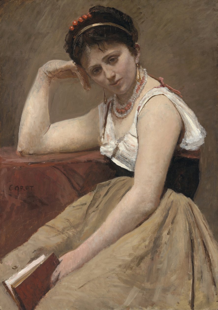 Kesintili Okuma, c. 1870. by Jean Baptiste Camille Corot