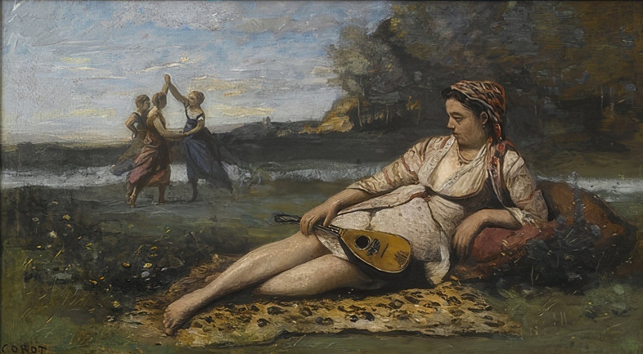 Spartalı genç kadınlar (Jeunes filles de Sparte). 1868-70 hakkında by Jean Baptiste Camille Corot