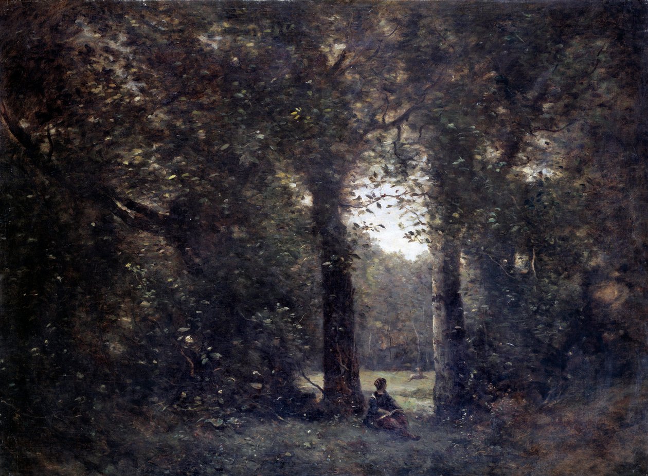 La cleriere, Avray şehrinin hatırası Camille Corot (1796-1875) 19. yüzyıl Güneşi tablosu. 1x1.34 m. by Jean Baptiste Camille Corot