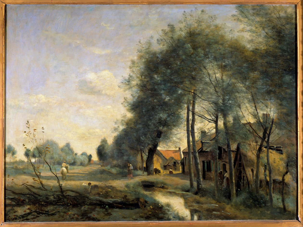 La route de Sin le Noble, DouaiPainting yakınlarında, Camille Corot (1796-1875) 19. yüzyıl Güneşi. 0,6x0,81 m by Jean Baptiste Camille Corot