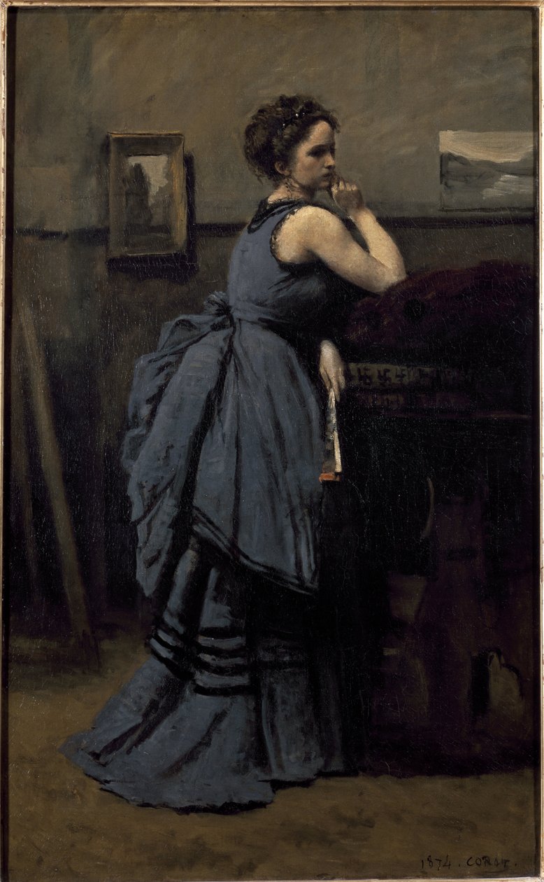 mavili bayan (tuval üzerine yağlı boya by Jean Baptiste Camille Corot